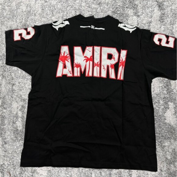 Amiri 22 Jersey Palm Tree Logo Red and Black Tee Mens Size Medium or Small - Picture 4 of 5